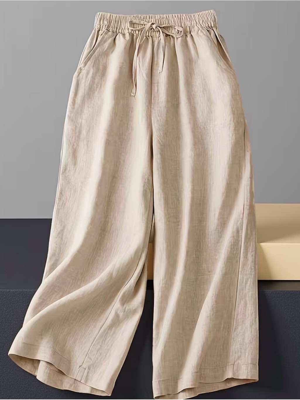 Cream Wide-Leg Drawstring Crop Pants Size Xs
